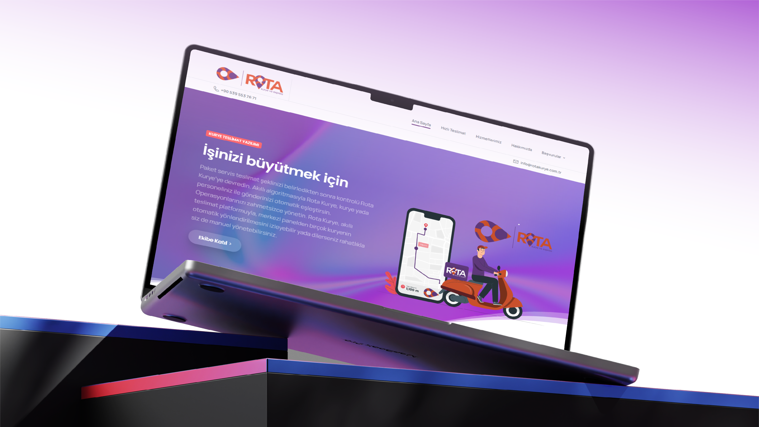 Rota Kurye firmasına yapılan web tasarımının mockup görseli